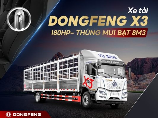Xe tải Dongfeng X3 9 tấn 4 thùng mui bạt 8m3 động cơ Yuchai 180HP