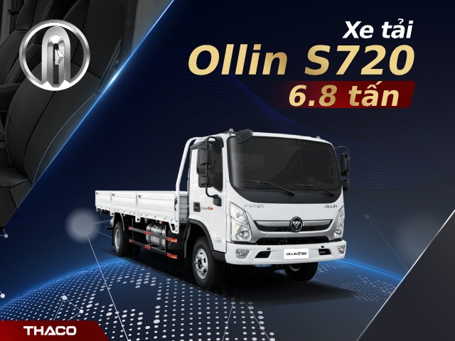Xe tải Thaco Ollin S720 tải trọng 6.8 tấn, thùng dài 6.2m được trang bị động cơ mạnh mẽ