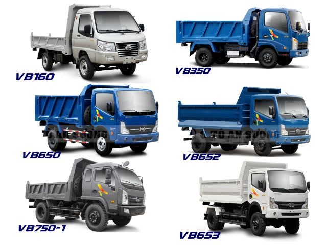 Các dòng xe ben Veam tự đổ sản xuất trong nước với tải trọng từ 1,5 tấn đến 7,2 tấn
