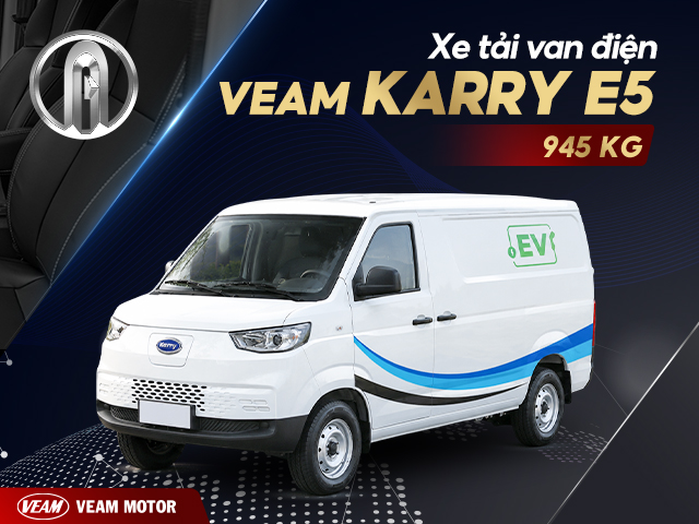 Xe van điện Karry E5 2 chỗ 945kg thùng dài 2m5 là sản phẩm mới của nhà máy Veam