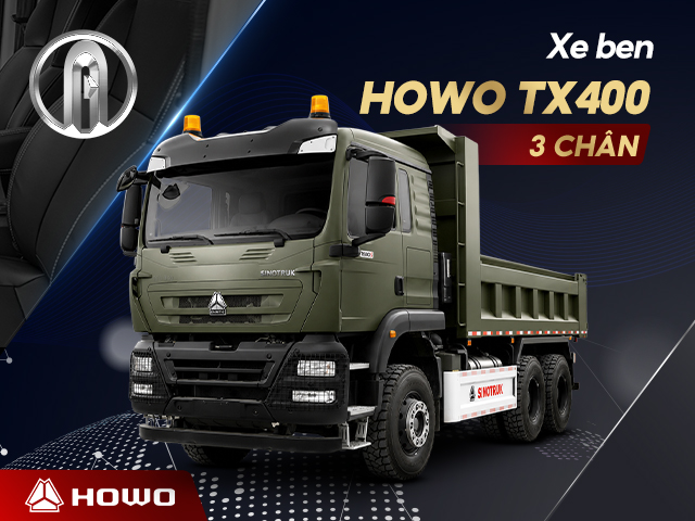 Xe ben Howo 3 chân TX400 thùng vuông