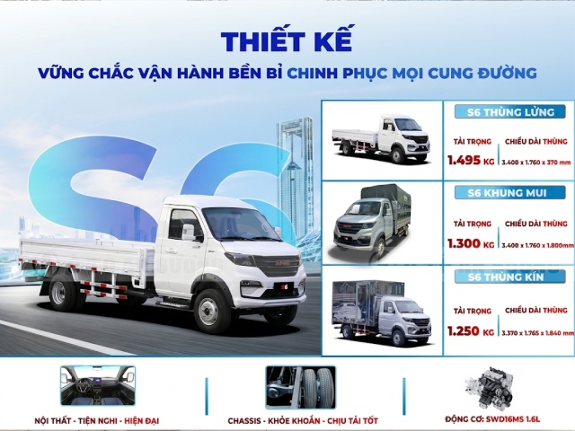 Xe tải SRM S6 có nhiều phiên bản thùng