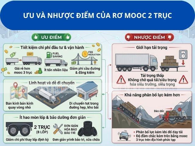 Ưu điểm và nhược điểm của rơ mooc 2 trục
