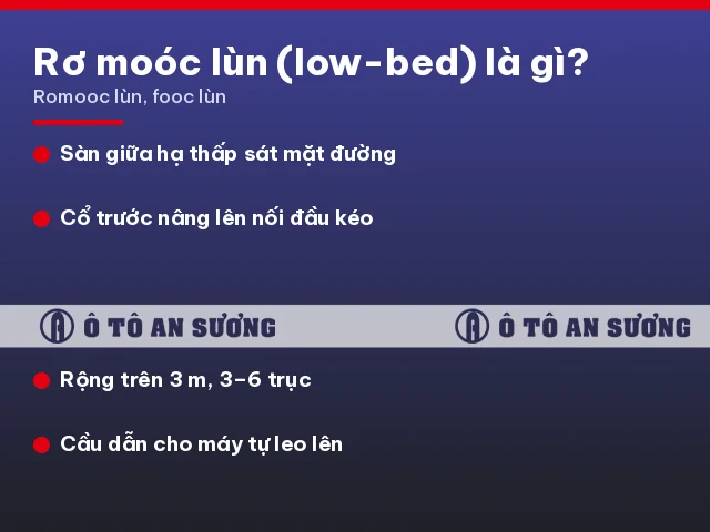 Rơ moóc lùn sàn thấp chở máy công trình, hàng siêu trường